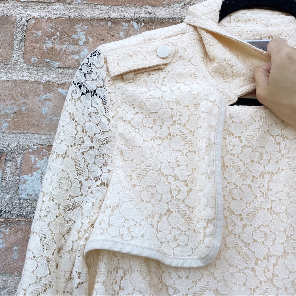 Chelsea 28 Trench Coat Ivory Cream Lace Double Breasted Long Jacket - Picture 8 of 14